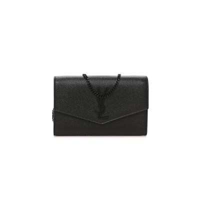 YSL UPTOWN CHAIN WALLET IN GRAIN DE POUDRE EMBOSSED LEATHER 6077881GF0U1000 (19*12*3cm)